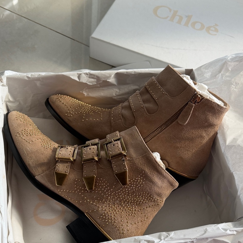 Chloé Susanna Studded Suede Ankle Boots Maple Pink 37